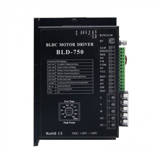 Driver de motor BLDC trifásic, Controlador de motores brushless BLD-750 18~50 VCC para motor de 24 V/48 V, 600 W/750 W