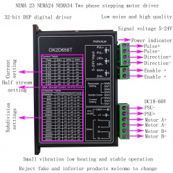 Controlador de motor a paso OK2D656T 1,4-5,6 A 18-60 V CC para motor paso a paso NEMA23 NEMA24 NEMA34