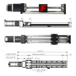 Husillo de bolas con rieles guía dobles, módulo de etapa lineal FSK80 100-1000mm con motor a paso Nema 24