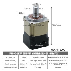 Engranajes helicoidales planetario PGH60-L2SW-SERVO relación máxima 100:1 para servomotor Nema 23,24