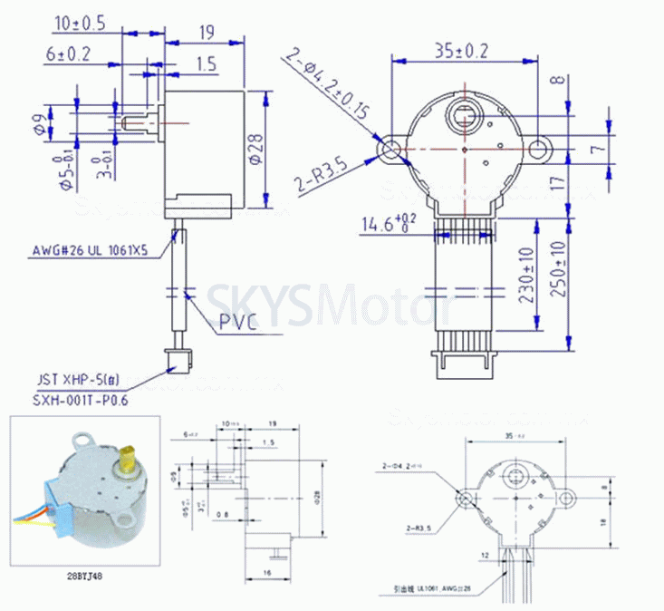 Motor paso a paso 5V 28BYJ-48 PM, reducción 64:1, 4 fases, 5 cables, mini motorreductor de CC de 5 V