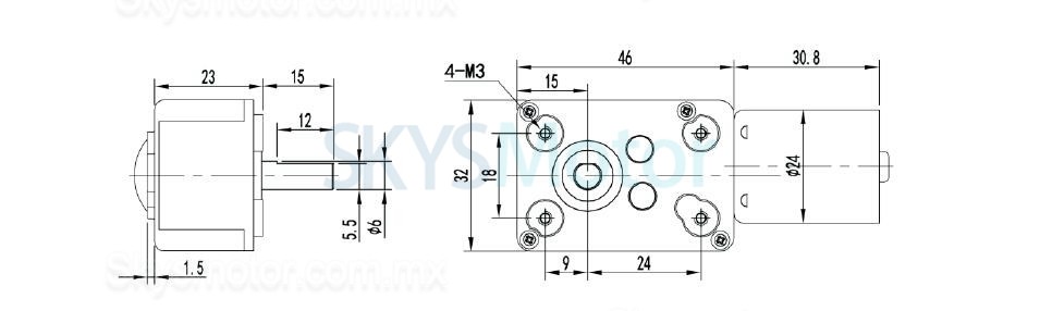 2 piezas 12V/24V Motorreductor corona sin fin dc TWG3246-TEC2430 2,7W eje det 6mm