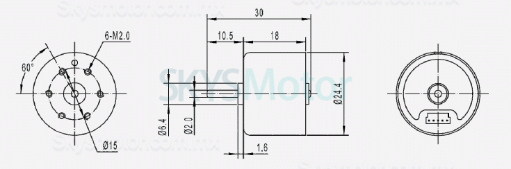 2 piezas Φ24,4mm motor brushless dc 12 V/24 V, TEC2418, 0,02Kg.cm, 5100rpm / 7500rpm, eje de 2mm