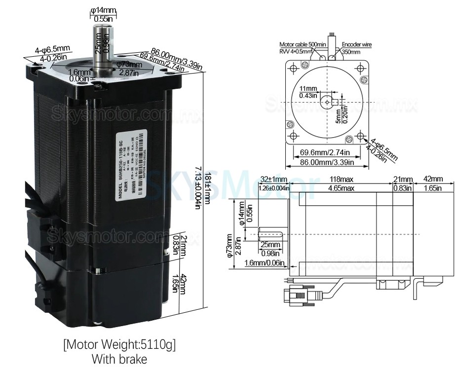 Kit de motor a paso de lazo cerrado Nema34 86HB250-118B-HBS86 Brake 1,8 grados 8 Nm con controlador HBS86 + freno