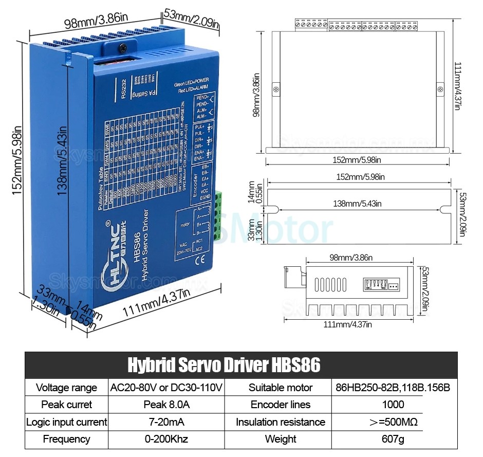 Kit de motor a paso de lazo cerrado Nema34 86HB250-118B-HBS86 Brake 1,8 grados 8 Nm con controlador HBS86 + freno