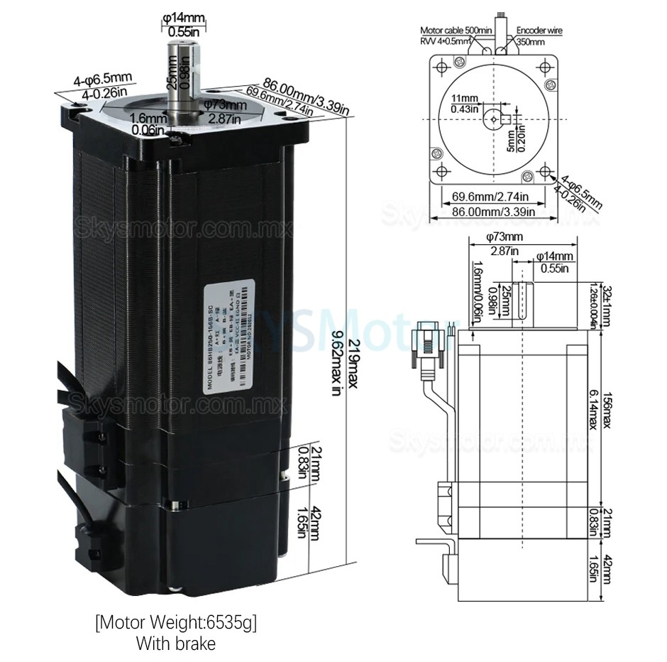 Kit de motor a paso de lazo cerrado Nema34 86HB250-156B-HBS86 1,8 grados 12 Nm con controlador HBS86 + freno