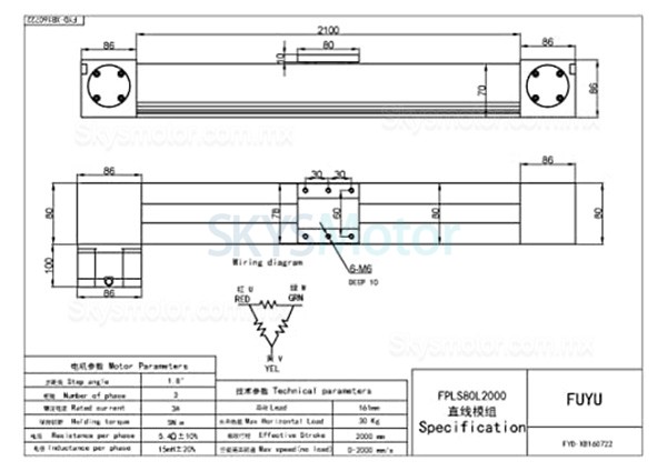 Riel deslizante de guía lineal CNC, actuador de movimiento lineal FBL80 1000mm con motor a paso Nema 34