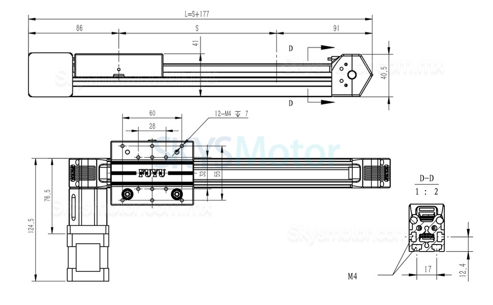 Rieles lineales, actuador lineal electrico FPB30 con motor paso a paso Nema 17