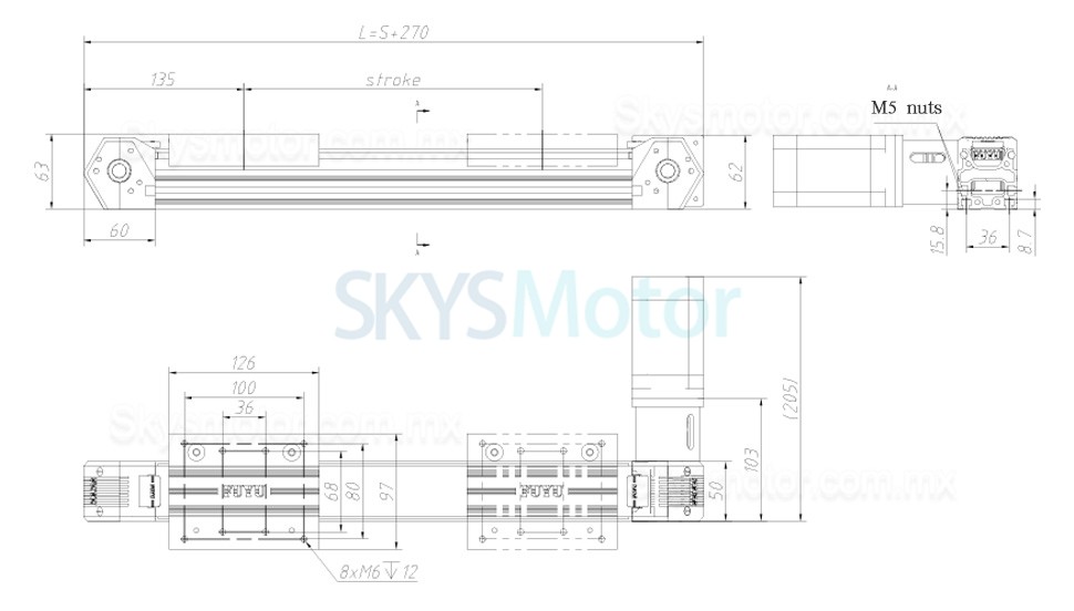 Actuador de husillo de bolas lineal plataforma de guía lineal CNC FPB50 95mm con motor a paso Nema 23