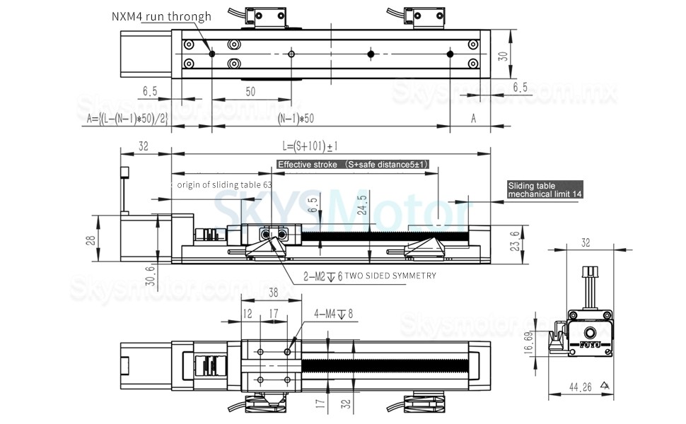 2 piezas Mini riel deslizante lineal FSK30J, tornillo de bola de guía lineal, actuador lineal con motor a paso Nema 17