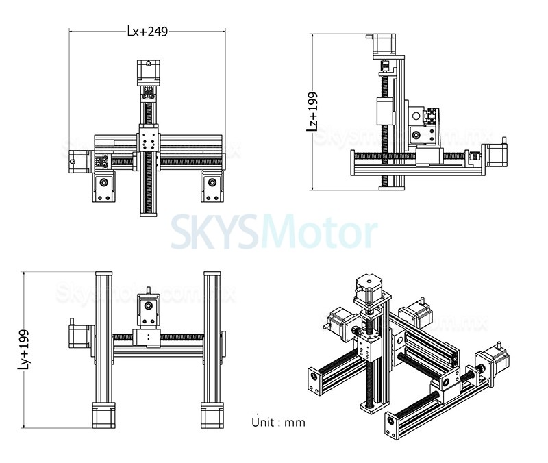 Módulo de etapa lineal de carrera de plataforma de guía lineal de pórtico Mesa deslizante XYZ X = 100 mm, Y = 00 mm, Z = 50 mm