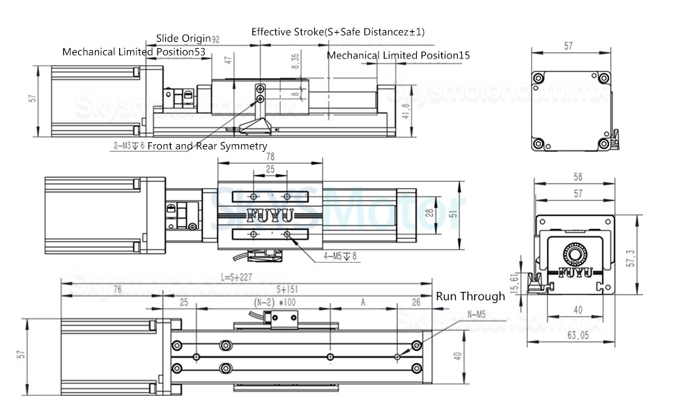 Guía lineal módulo lineal, plataforma lineal CNC FSK40J 50-1000mm con motor paso a paso Nema 23