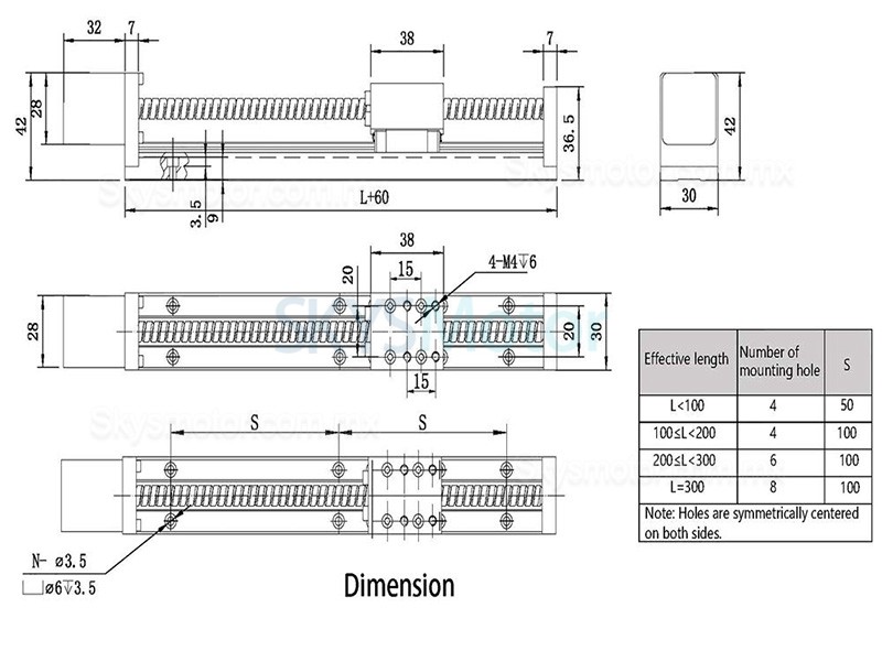 Riel deslizante lineal actuador lineal electrico FSL30 50-300mm con motor a paso Nema 14