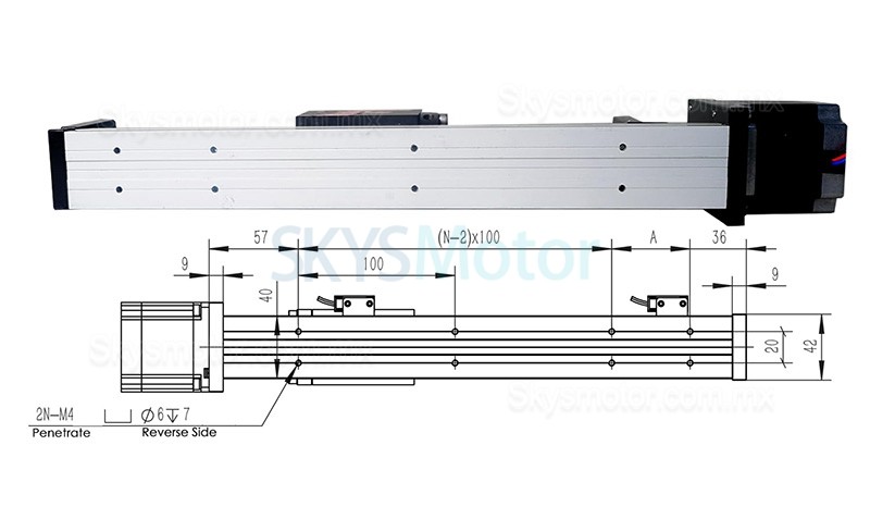 Riel deslizante lineal actuador lineal electrico FSL40 50-1000mm con motor a paso Nema 23