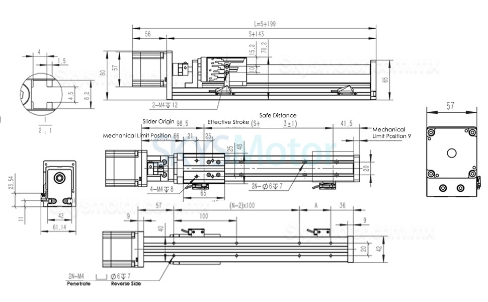 Riel deslizante lineal actuador lineal electrico FSL40 50-1000mm con motor a paso Nema 23