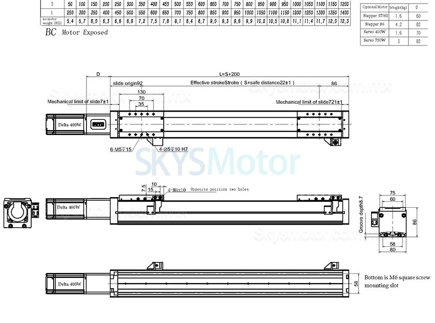 Guía lineal de husillo de bolas para carga pesada FSL80 100-1200mm con motor a paso Nema 24