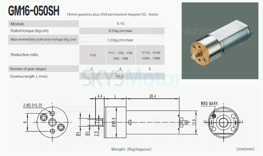 2 piezas Φ15,5mm 6V/12V Motorreductor de CC brushed motor pmdc GM16-050SH con caja de engranajes rectos 