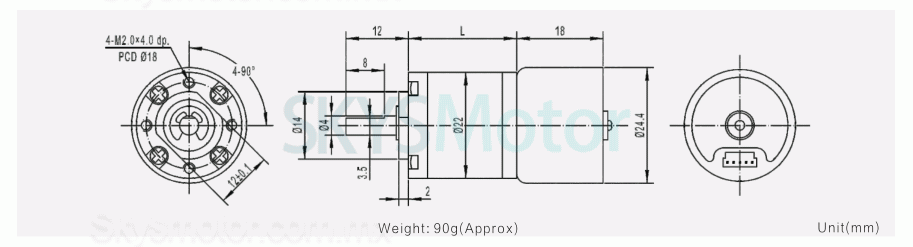 2 piezas Φ22mm motorreductor bldc  12V/24V GMP22-TEC2418 3,0kg.cm 1,54w con reductores planetario