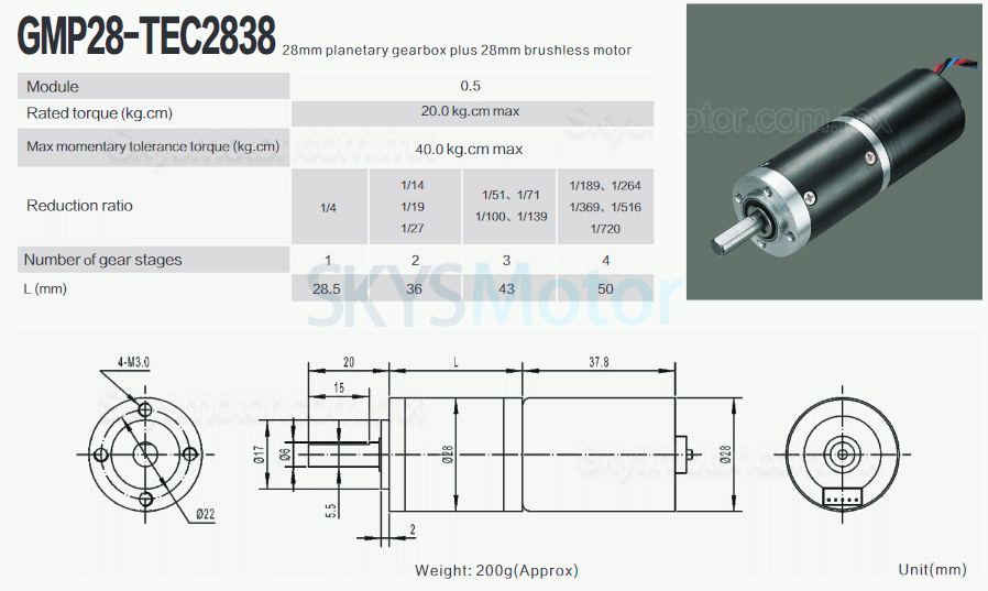 2 piezas Φ28mm motorreductor bldc 12V/24V GMP28-TEC2838 20kg.cm 6,6-11,5w con reductores planetario