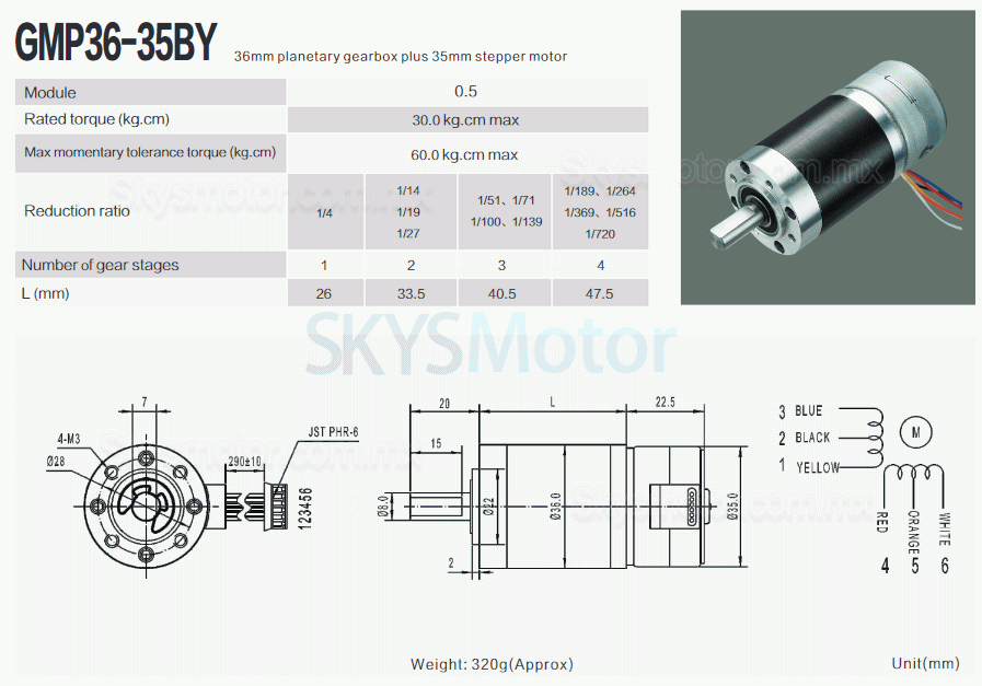 2 piezas Φ35 motorreductor paso a paso reductores planetario GMP36-35BY 7,5grados 12VCC 8kg.cm eje de 8mm