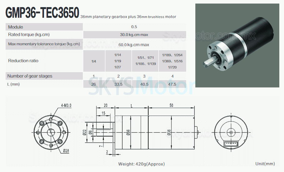 2 piezas Φ36mm motorreductor bldc 12V/24V GMP36-TEC3650 30kg.cm 18w con reductores planetario