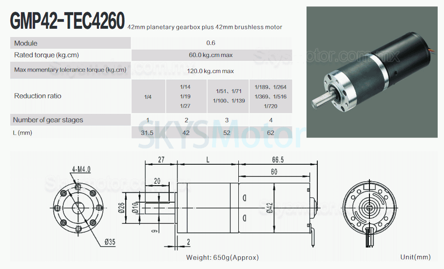 2 piezas Φ42mm motorreductor bldc 12V/24V GMP42-TEC4260 60kg.cm 21w con reductores planetario