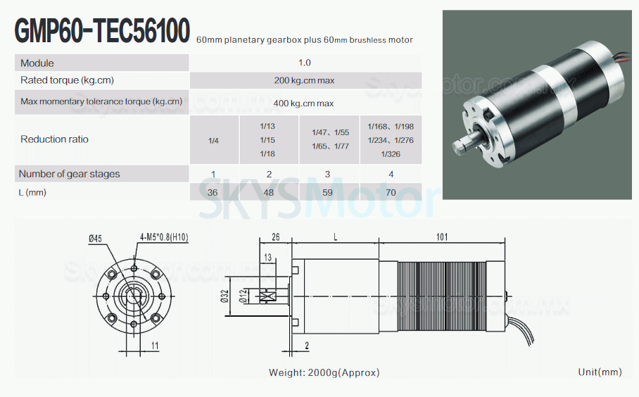 2 piezas Φ60mm motorreductor bldc 12V/24V GMP60-TEC56100 200kg.cm 18-132W con reductores planetario