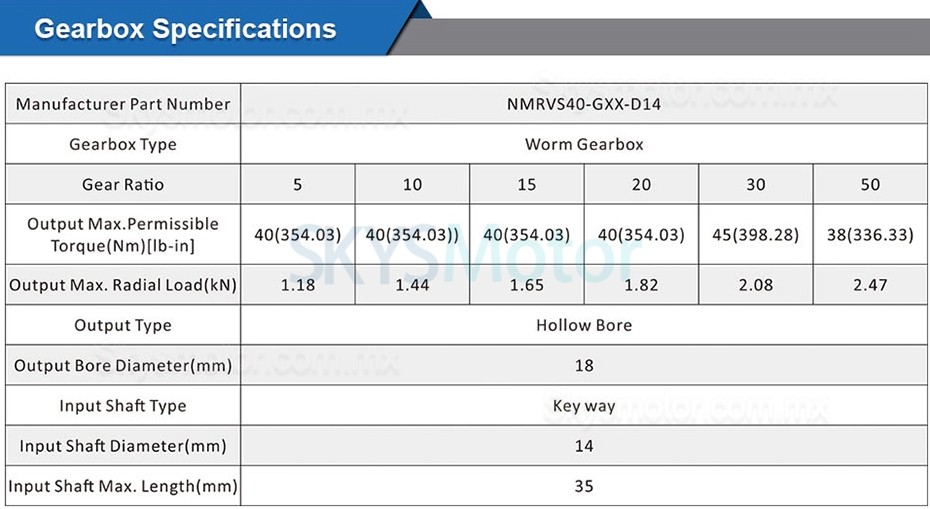 Reductor corona sin fin NMRV040 5:1 10:1 20:1 30:1 50:1 compatible con motores paso a paso Nema 34