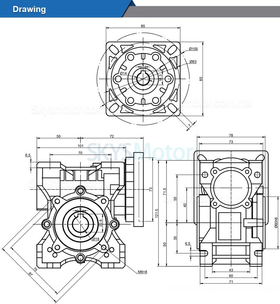 Reductor corona sin fin NMRV040 5:1 10:1 20:1 30:1 50:1 compatible con motores paso a paso Nema 34