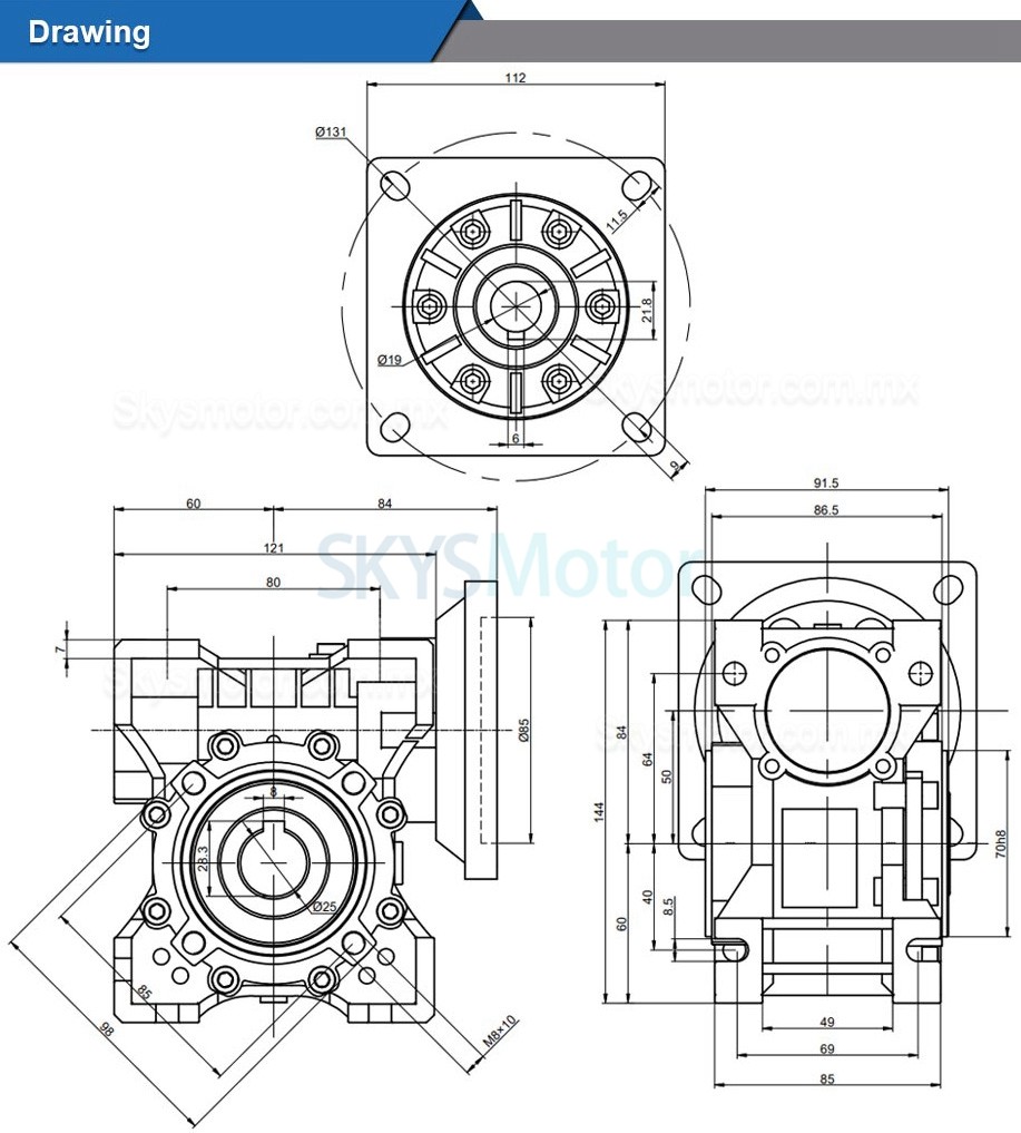 Reductor de tornillo sin fin NMRV050 5:1 10:1 20:1 compatible con motores paso a paso Nema 42