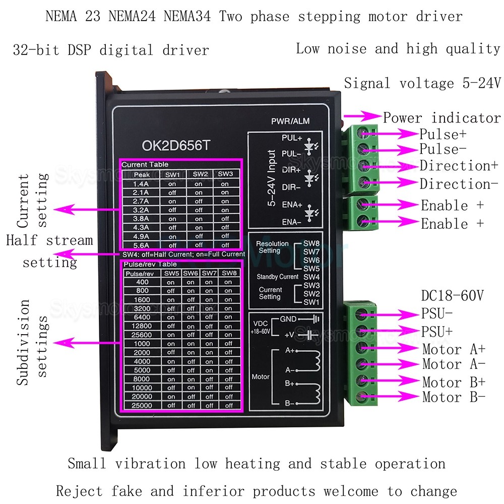 Controlador de motor a paso OK2D656T 1,4-5,6 A 18-60 V CC para motor paso a paso NEMA23 NEMA24 NEMA34