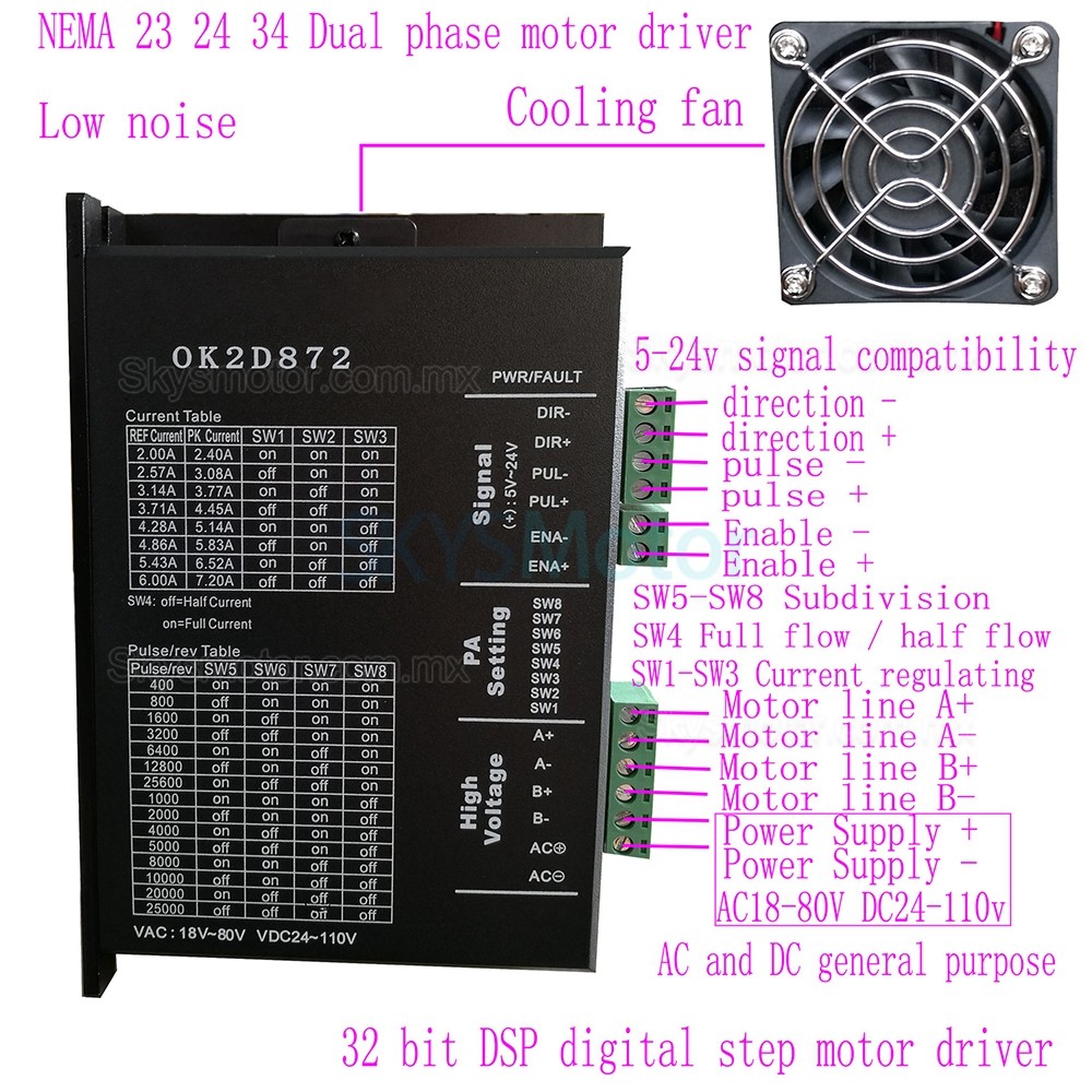 Controlador de motor a paso OK2D872 1,4-5,6 A 24-110 V CC, 18-80 V CA para motor paso a paso NEMA 23 NEMA 24 NEMA 34