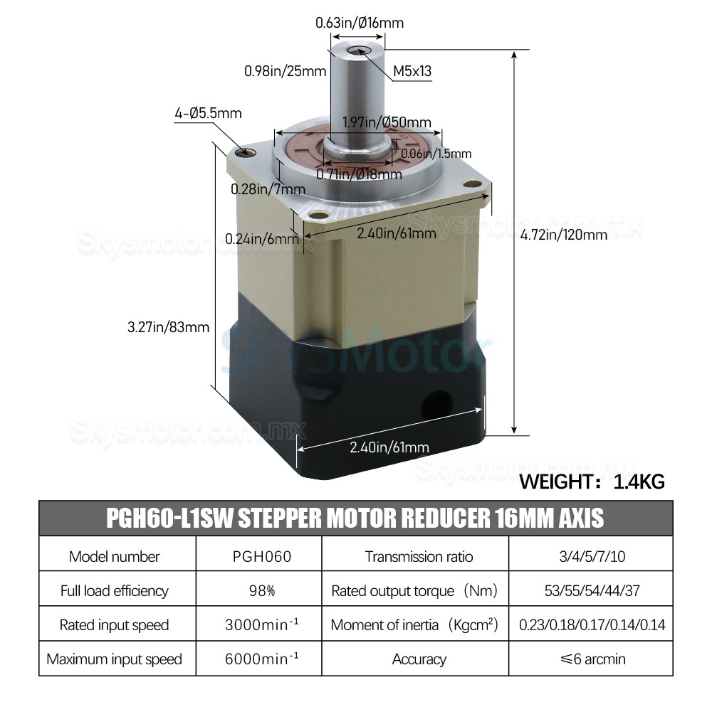 Engranajes helicoidales planetario PGH60-L1SW-Stepper para motor paso a paso Nema 23,24