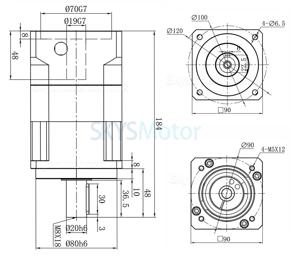 Engranajes helicoidales planetario PGH90-L2 para motor paso a paso Nema 34 / servomotor de 80-90 mm