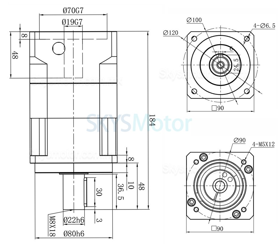 Engranajes helicoidales planetario PGH90-L2 para motor paso a paso Nema 34 / servomotor de 80-90 mm