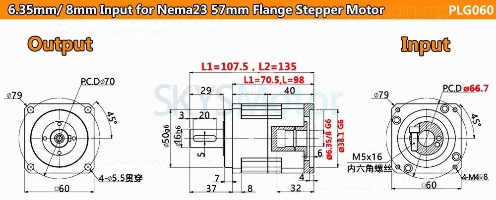 Engranajes helicoidales planetario PLG060 para motor paso a paso Nema 23/servomotor Nema 24