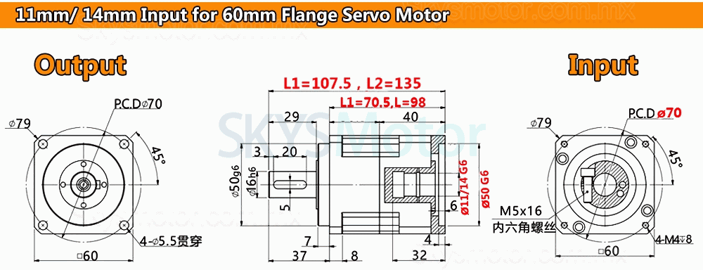 Engranajes helicoidales planetario PLG060 para motor paso a paso Nema 23/servomotor Nema 24