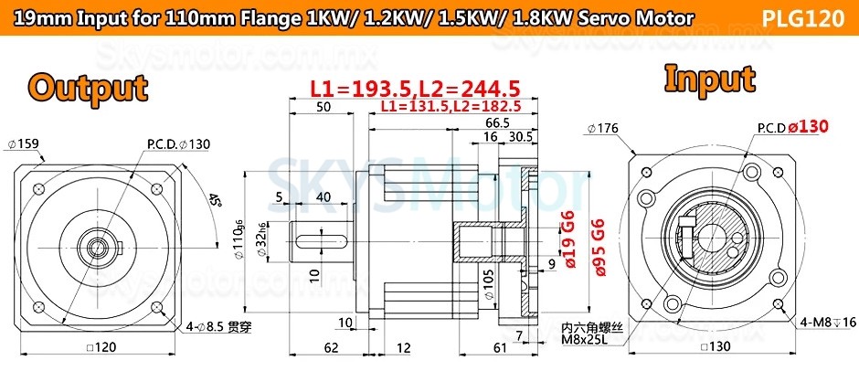 Engranajes helicoidales planetario PLG120 para motor para motores Nema 42 / Nema 52 Severo