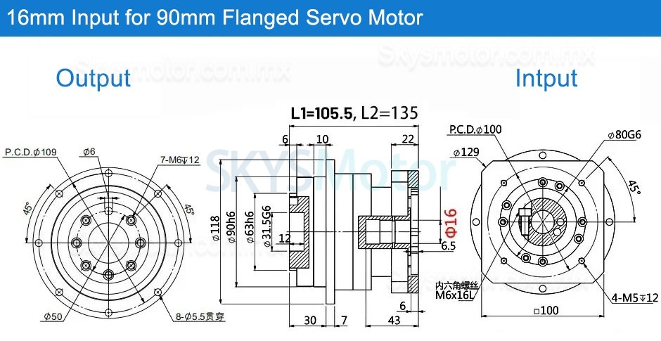 Engranajes helicoidales planetario PLX090 para motor paso a paso Nema nema 34 / servomotor de 90 mm