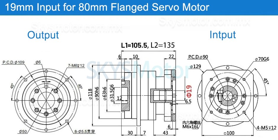 Engranajes helicoidales planetario PLX090 para motor paso a paso Nema nema 34 / servomotor de 90 mm