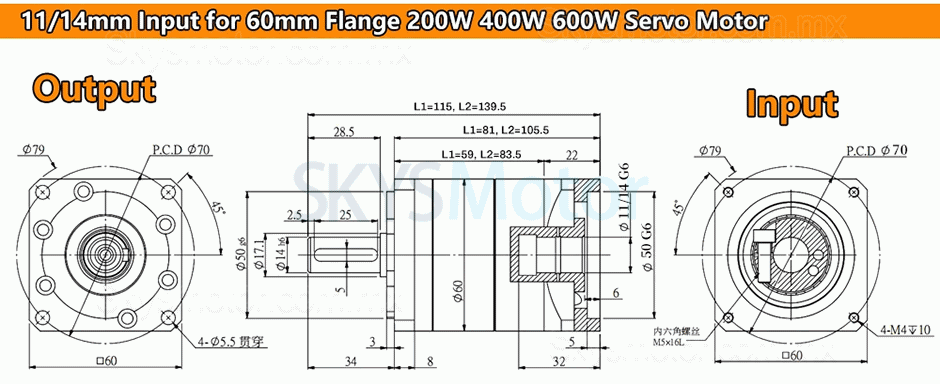 Engranajes helicoidales planetario PW060 para motor paso a paso Nema 23/servomotor Nema 24