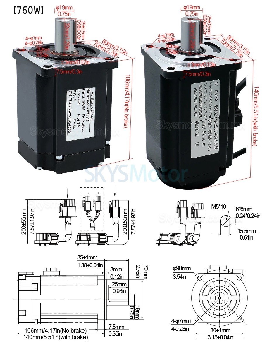 Kit de controlador y servomotor de CA de 400 W/600 W/750 W/1000 W, 110 V/220 V, 1,27 Nm-3,8 Nm para sistemas CNC y PLC