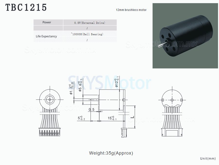 2 piezas Φ12mm motor sin núcleo brushless 5/7,4V TBC1215, 4g.cm, 0,8W, eje de 1,2mm