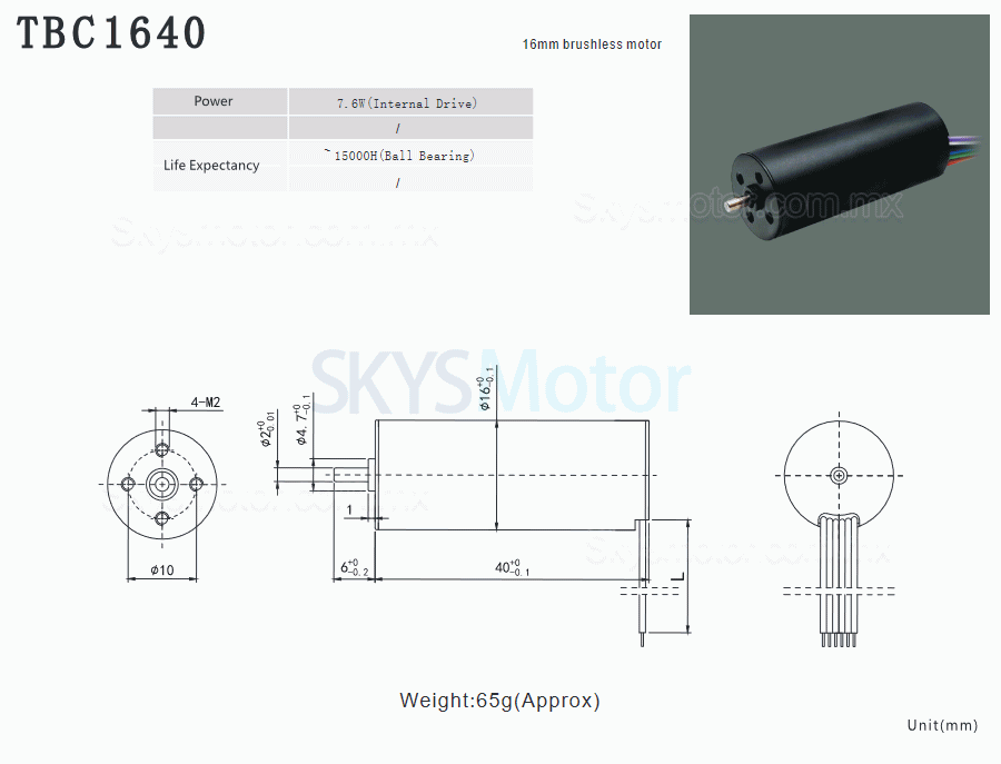 2 piezas Φ16mm motor sin núcleo brushless 12V /24V, TBC1640, 0,05kg.cm, 2,7W-7,6W, eje de 2mm