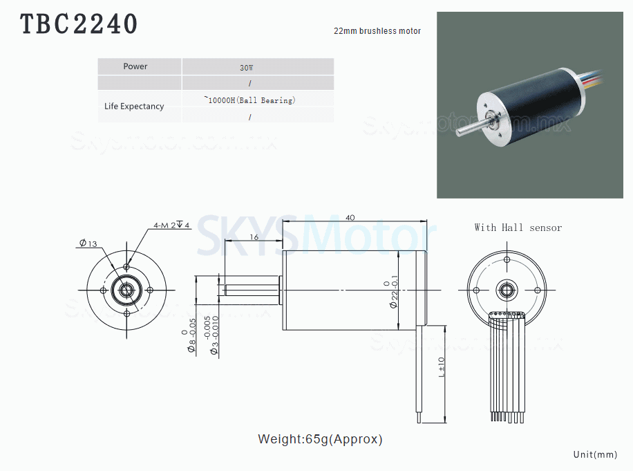 2 piezas Φ22mm motor sin núcleo brushless 12v /24v TBC2240, 0,15kg.cm, 22W-29W, eje de 3mm