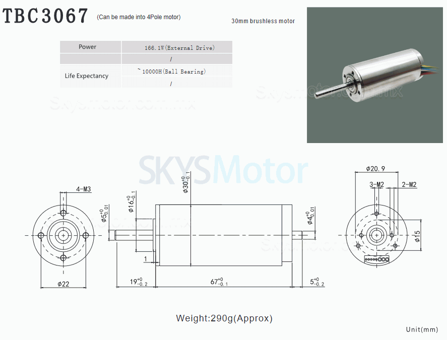 2 piezas Φ30mm motor sin núcleo brushless doble eje 24V/48V, TBC3067, 0,973kg.cm/0,9kg.cm, 160W