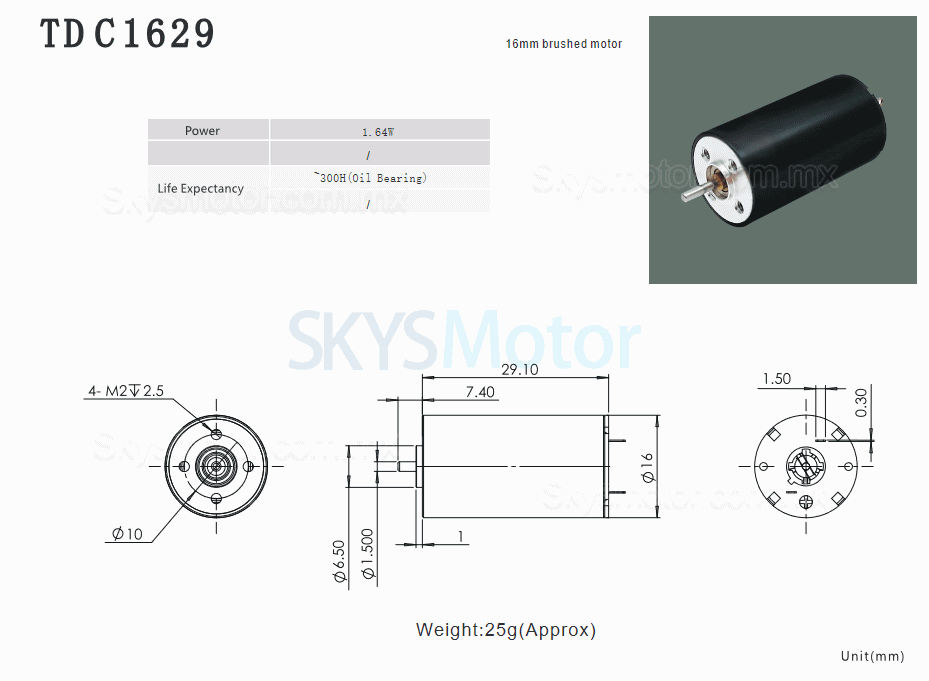 2 piezas Φ16mm motor sin núcleo brushed 6V / 12V TDC1629, 15g.cm, 1.6W , eje de 1,5mm