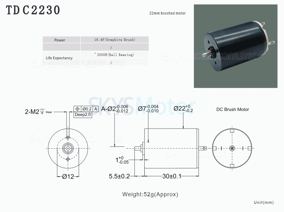 2 piezas Φ22mm motor sin núcleo brushed 9V/24V TDC2230, 103g.cm/167g.cm, eje de 1mm