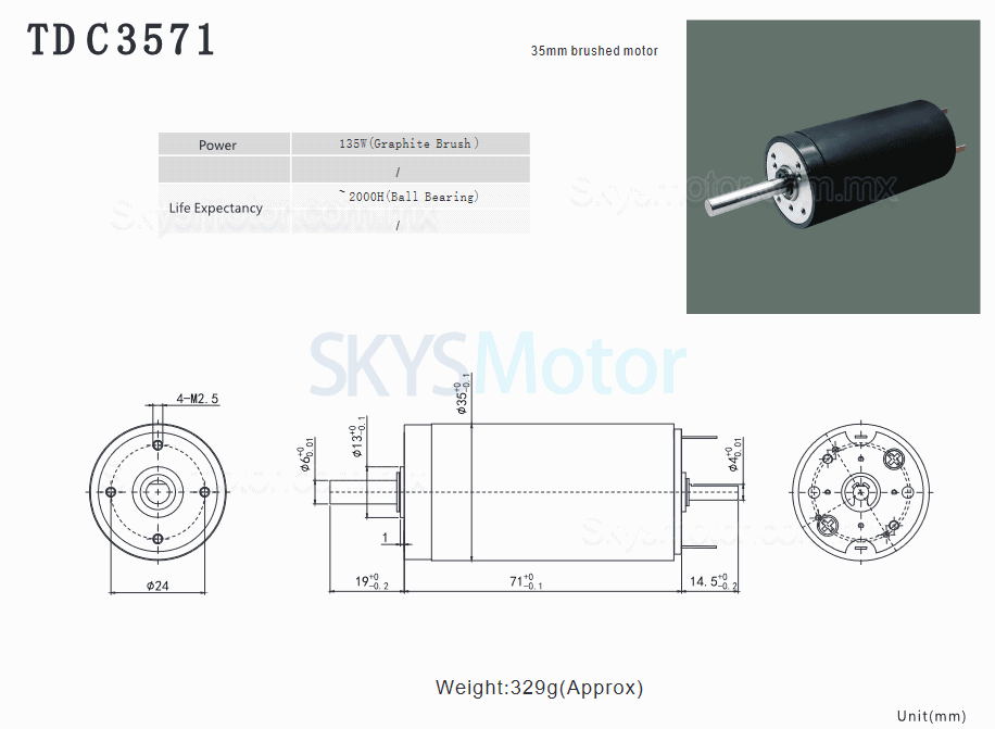 2 piezas Φ40mm motor sin núcleo brushed doble eje 12V/24V TDC3571, 2000g.cm, eje de 6mm/4mm