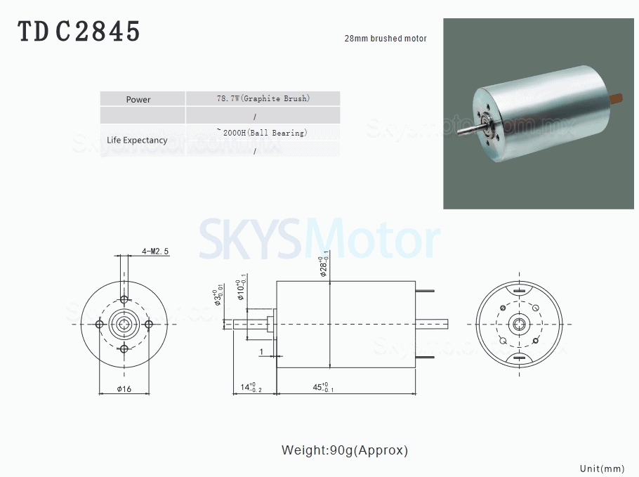 2 piezas Φ28mm motor sin núcleo brushed 12V/24V TDC2845, 530/1150g.cm, 4692-6673rpm, eje de 3mm